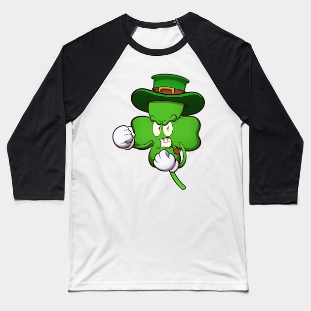 Angry Four-Leaf Clover Character Ready To Fight Baseball T-Shirt by TheMaskedTooner